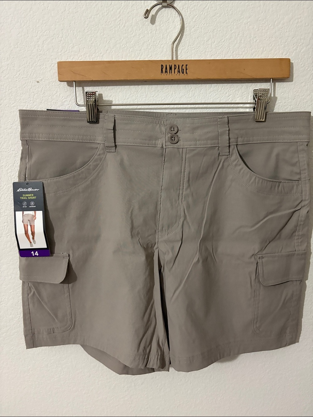 NWT Eddie Bauer Ladies' Cargo SummerTrail lightweight Short Khaki Size 14 UPF30+